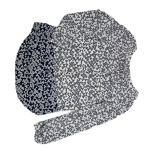 Boden Maya Top Contrast Print  VNeck White Navy - Picture 2 of 12